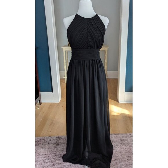 Bill Levkoff Black Formal Chiffon Pleated Dress Size 8 - Picture 2 of 13